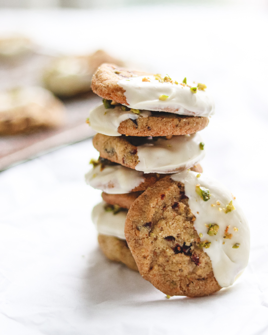 Cranberry Pistachio Shortbreads with White Chocolate