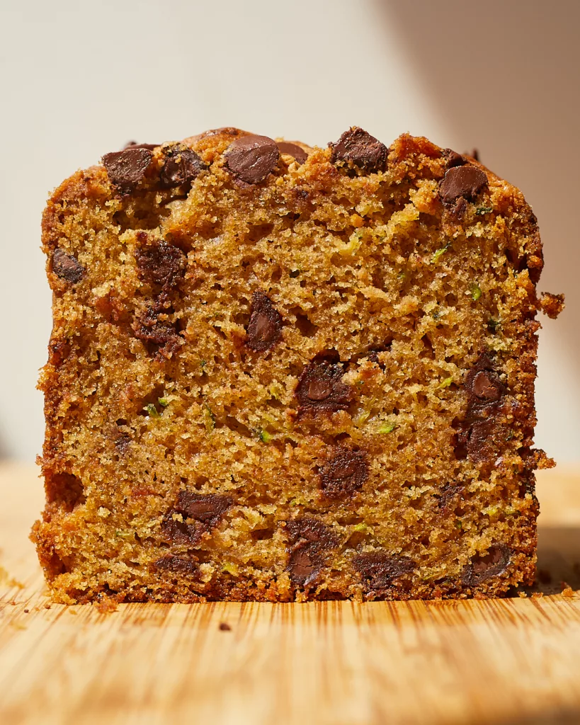 cross section of chocolate chip zucchini bread