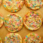 rainbow sprinkle confetti funfetti cookies on a tray