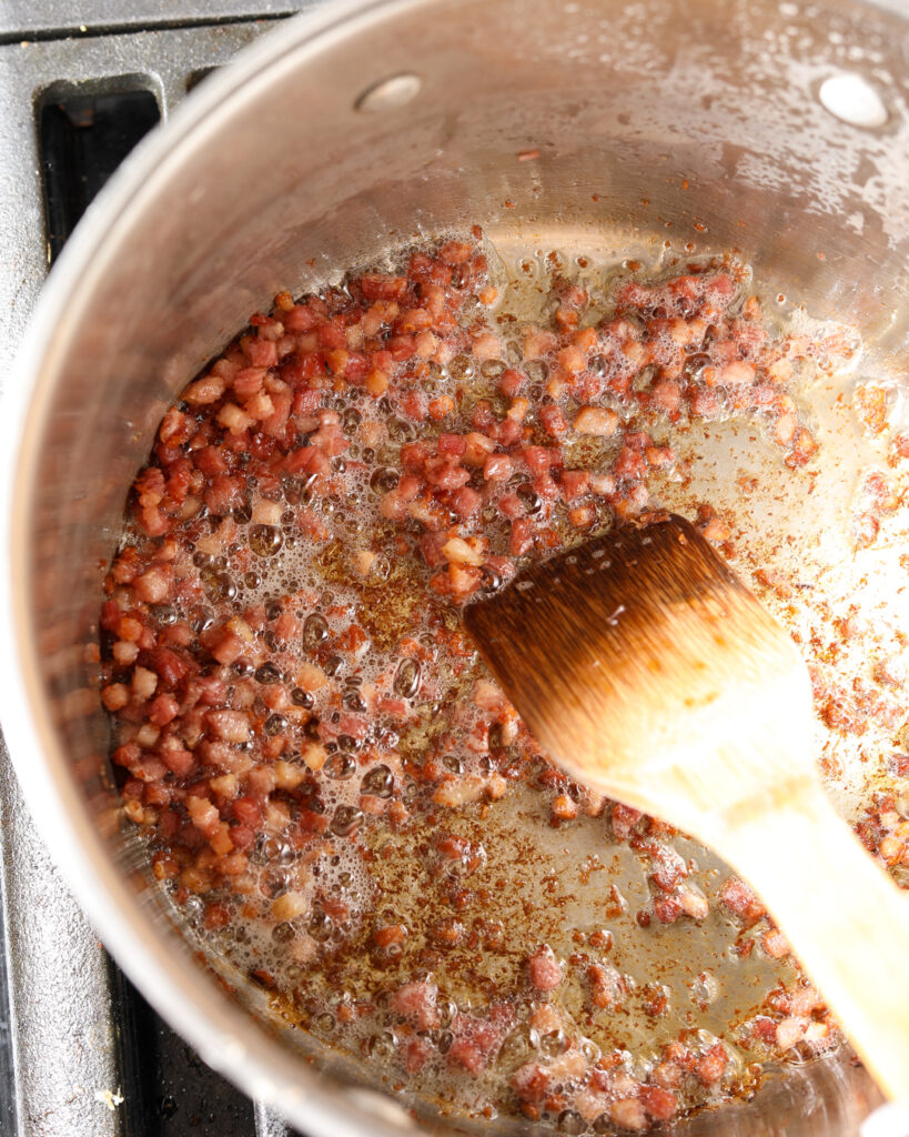 pancetta cooking in a pot