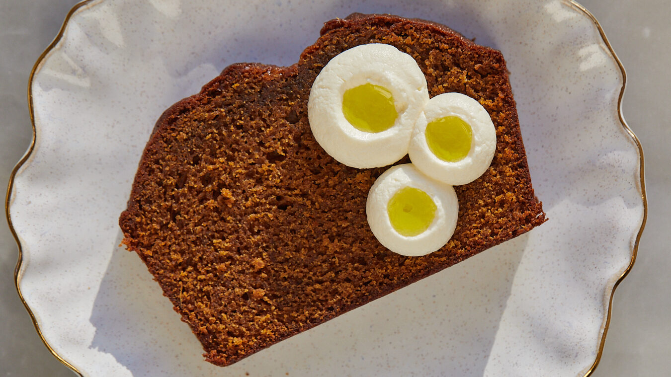 gingerbread loaf cake with mascarpone cream topping
